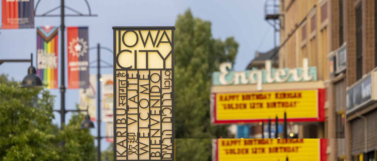 Iowa City downtown sign summer