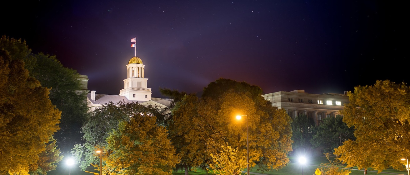 Iowa Old Capitol Building at night