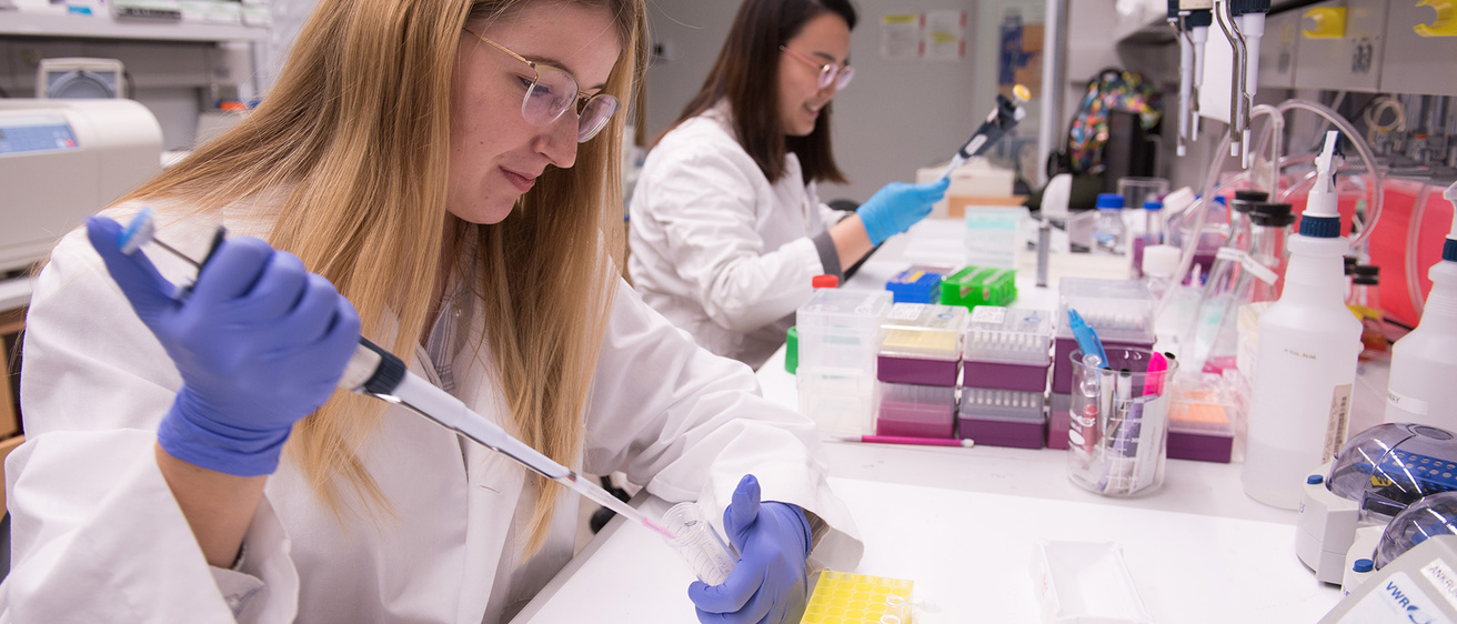 two students working in a lab